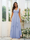 A-Line/Princess Chiffon Ruffles V-neck Sleeveless Floor-Length Bridesmaid Dresses Evening Prom Dress