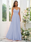 A-Line/Princess Chiffon Ruffles V-neck Sleeveless Floor-Length Bridesmaid Dresses Evening Dress