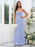 A-Line/Princess Chiffon Ruched V-neck Sleeveless Floor-Length Bridesmaid Dresses Evening Prom Dress