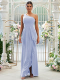Sheath/Column Chiffon Ruffles One-Shoulder Sleeveless Floor-Length Bridesmaid Dresses Evening Prom Dress