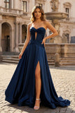A Line Sweetheart Royal Blue Keyhole Long Prom Dress
