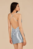 Sage - V Neck Bodycon Satin Sequins Homecoming Dresses With Appliques