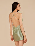 Sage - V Neck Bodycon Satin Sequins Homecoming Dresses With Appliques