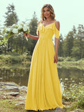 A-Line/Princess Chiffon Ruffles V-neck Sleeveless Floor-Length Bridesmaid Dresses Evening Prom Dress