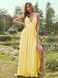 A-Line/Princess Chiffon Ruffles V-neck Sleeveless Floor-Length Bridesmaid Dresses Evening Prom Dress