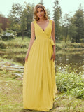 A-Line/Princess Chiffon Ruffles V-neck Sleeveless Floor-Length Bridesmaid Dresses Evening Prom Dress