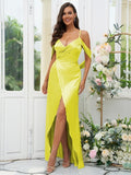 A-Line/Princess Silk like Satin Ruched V-neck Sleeveless Floor-Length Bridesmaid Dresses Evening Dress