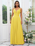 A-Line/Princess Chiffon Ruffles V-neck Sleeveless Floor-Length Bridesmaid Dresses Evening Prom Dress