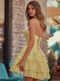 Yellow - A-Line Sweetheart Corset Ruffle Homecoming Dress With Applique