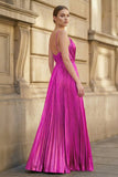 Gold A-Line Spaghetti Straps V-Neck Metallic Long Prom Dress