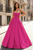 A-Line Beaded Sweetheart Royal Blue Satin Prom Dress