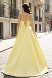 A-Line Beaded Sweetheart Royal Blue Satin Prom Dress