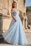A Line Off the Shoulder Satin Lace Prom Dress