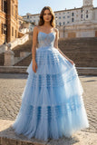 A-Line Spaghetti Straps Tulle Long Prom Dress