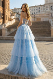 A-Line Spaghetti Straps Tulle Long Prom Dress