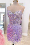 Light Blue Sequin Lace Sweetheart Fitted Mini Party Dresses
