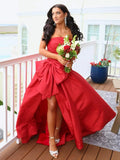 A-line Strapless Taffeta Long Prom Dress With Slit