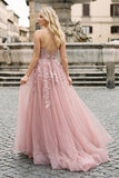 A-line Spaghetti Straps Tulle Prom Dress with Appliques