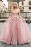 A-line Spaghetti Straps Tulle Prom Dress with Appliques