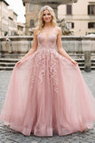 A-line Spaghetti Straps Tulle Prom Dress with Appliques