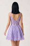 Lilac A-line Appliques Deep V Neck Short Homecoming Dress