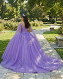 Lilac Ball-Gown Tulle Quinceanera Dresses 3D Flowers With Cape