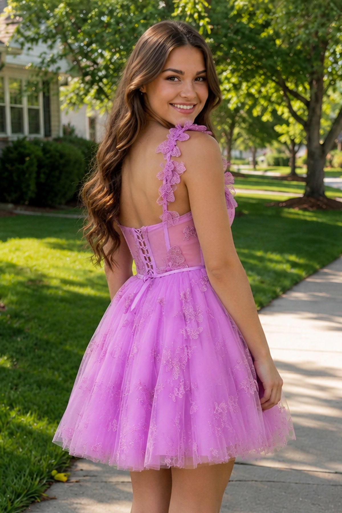 Aline Short Tulle Prom Dress with 3D Butterflies