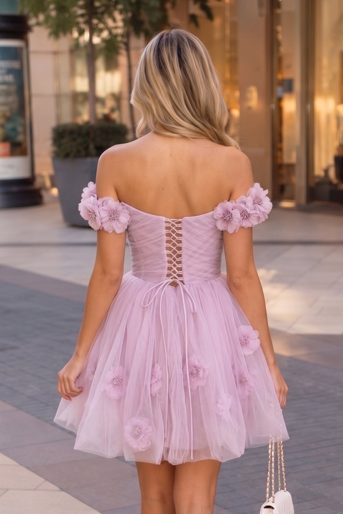 Lilac Corset Strapless Short Tulle Homecoming Dress