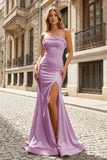 Mermaid Ruffles Strapless Mermaid Long Prom Dresses with Slit