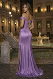 Burgundy Off The Shoulder Mermaid Beaded Satin Long Prom Dresses With Appliques