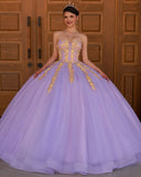 Lilac Sweetheart Sleeveless Quinceanera Dresses with Appliques