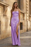 Spaghetti Straps Long Sheath Prom Dress With Split