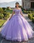 Lilac Tulle Appliques Quinceanera Ball Gown Dress