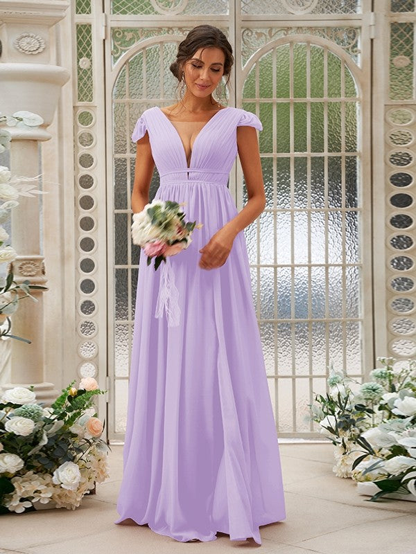 A-Line/Princess Chiffon Ruffles V-neck Sleeveless Sweep/Brush Train Bridesmaid Dresses Evening Dress