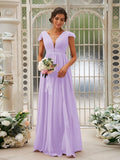 A-Line/Princess Chiffon Ruffles V-neck Sleeveless Sweep/Brush Train Bridesmaid Dresses Evening Dress