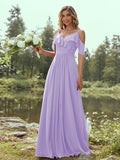 A-Line/Princess Chiffon Ruffles V-neck Sleeveless Floor-Length Bridesmaid Dresses Evening Prom Dress