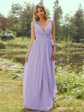 A-Line/Princess Chiffon Ruffles V-neck Sleeveless Floor-Length Bridesmaid Dresses Evening Prom Dress