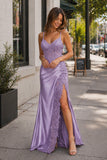 Sheath Spaghetti Straps Black Satin Long Prom Dresses with Lace Appliques