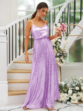 A-Line/Princess Sequins Ruched Straps Sleeveless Floor-Length Bridesmaid Dresses Evening Prom Dress