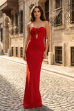 Red Sweetheart Satin Mermaid Long Prom Dress