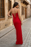 Red Sweetheart Satin Mermaid Long Prom Dress