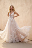 A-Line Lace White Sweep Train Sleeveless Backless Wedding Dress