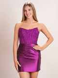 Sheath Royal Blue Strapless Corset Homecoming Dress