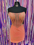 Orange Tight Beaded Strapless Short Corset Mini Party Dresses