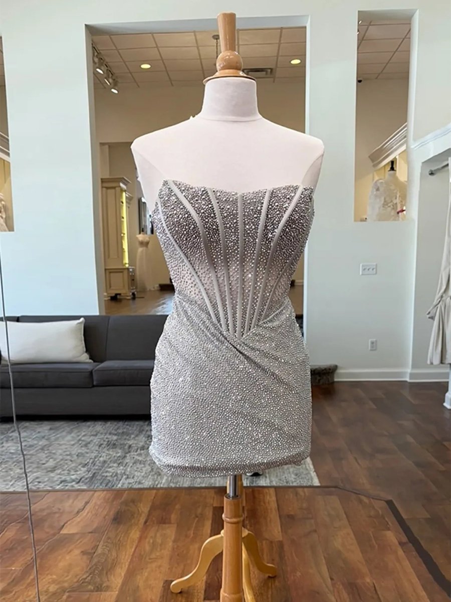 Orange Tight Beaded Strapless Short Corset Mini Party Dresses