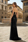 Red Strapless Mermaid Sequins Pleated Formal Prom Dresses With Slit