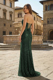 Red Strapless Mermaid Sequins Pleated Formal Prom Dresses With Slit
