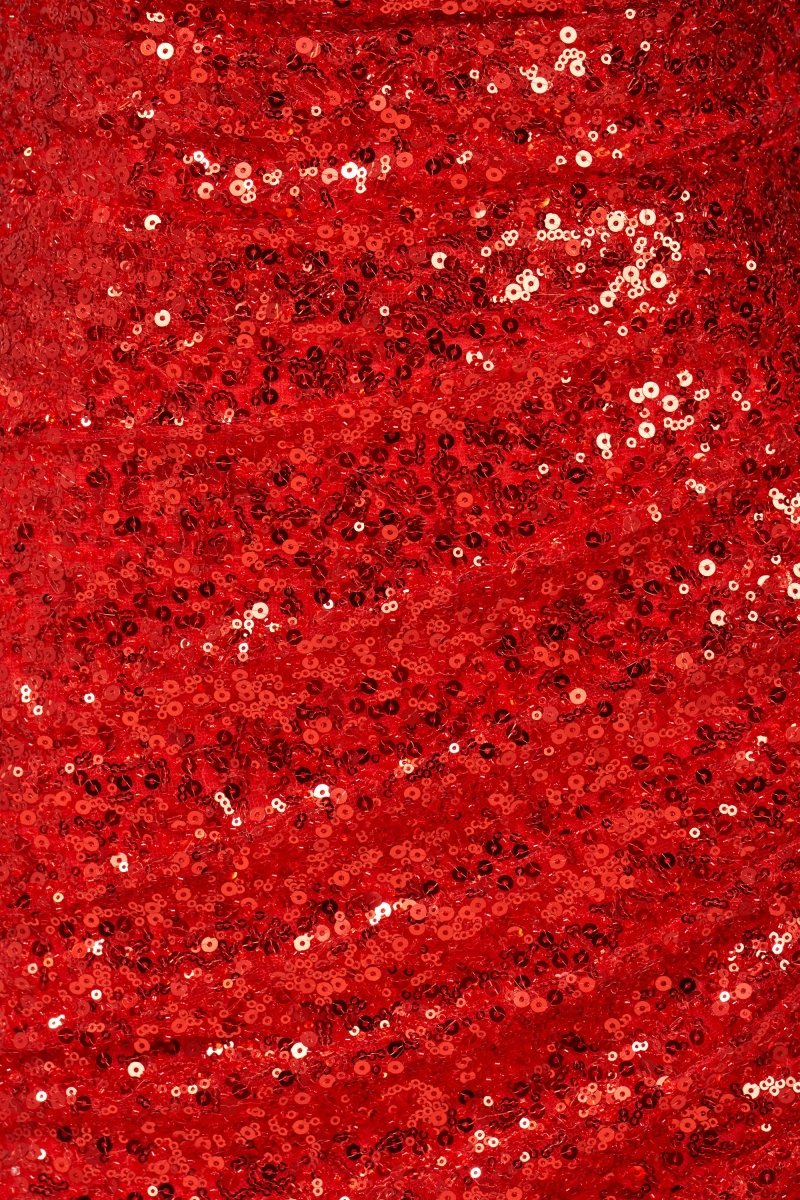 Red Strapless Mermaid Sequins Pleated Formal Prom Dresses With Slit