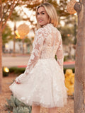 Short White A-Line Illusion Neck Long Sleeves Lace Wedding Dresses