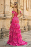 Sheath Off the Shoulder Long Lace Prom Dress (Lace-up Back)